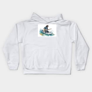 A surfer musician with a guitar caught a lucky wave. Kids Hoodie